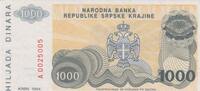 Jugoslavien/Crotia 1000 Dinara 1994 KM.140a UNC 5,00 EUR  zzgl. 5,00 EUR Versand