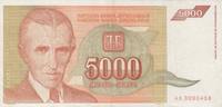 Jugoslavien 5000 Dinara 1993 KM#128 UNC 3,00 EUR  zzgl. 5,00 EUR Versand
