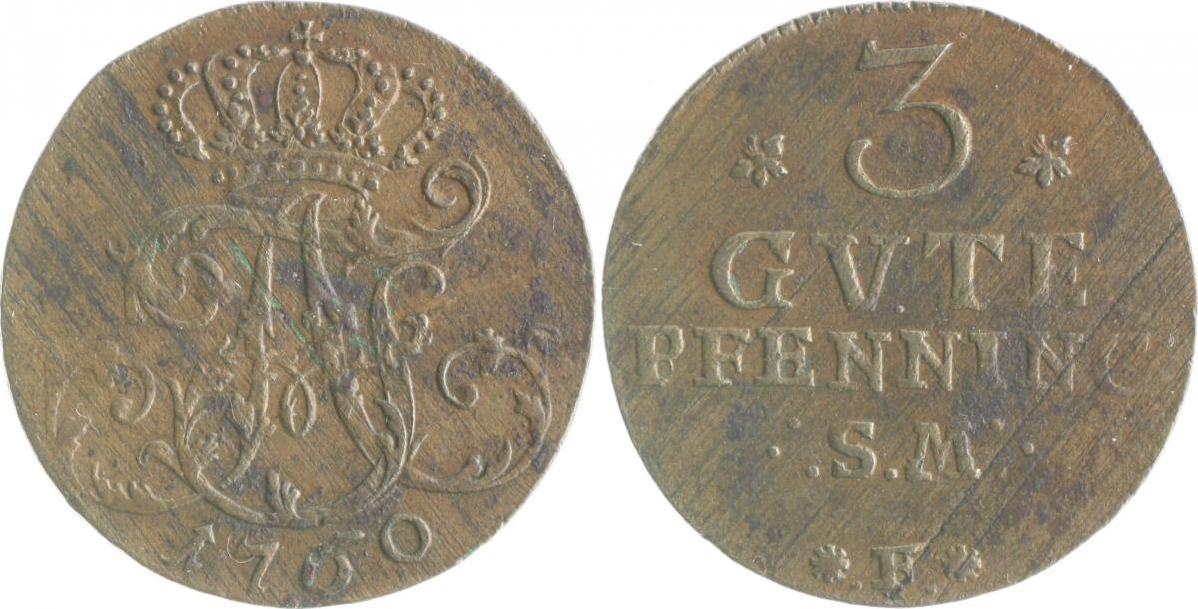 Mecklenburg Strelitz 3 Pfennig 1760 Adolf Friedrich IV. 17521794 ss