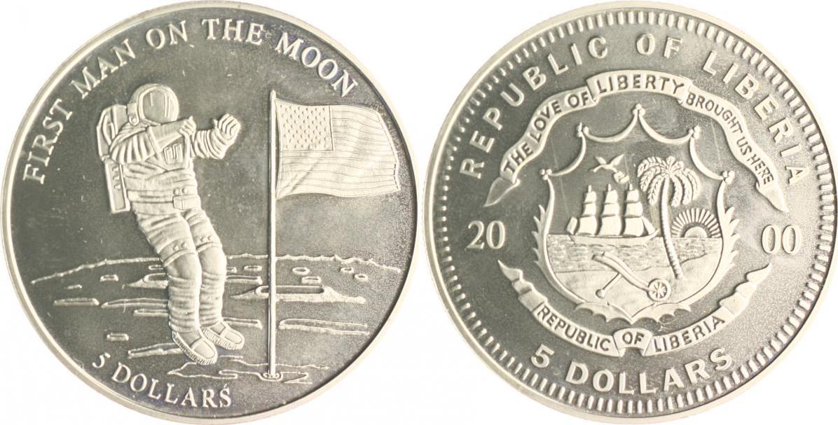 first man on the moon 5 dollar coin value