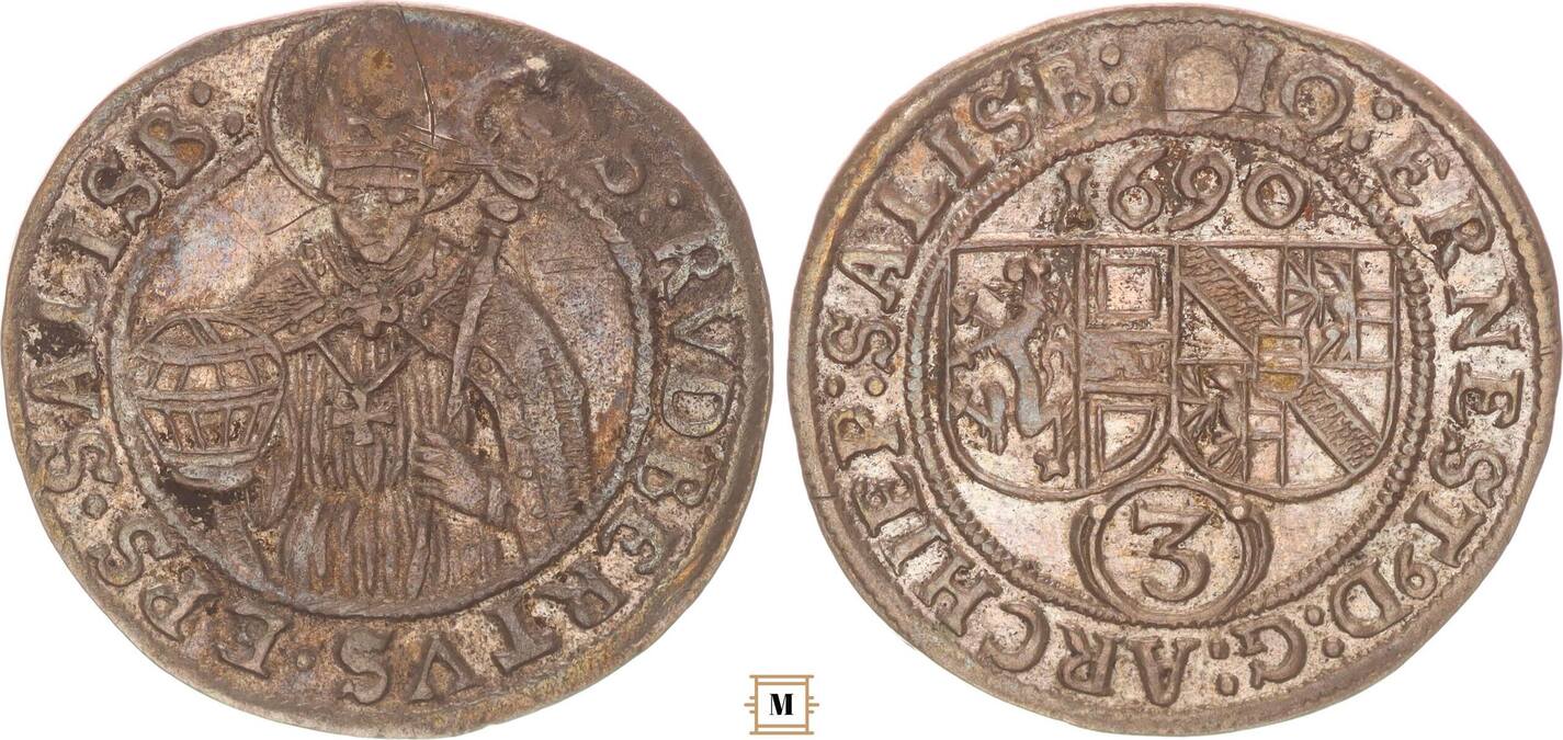 Austria - Salzburg 3 kreuzer 1690 Johann Ernst von Thun u. Hohenstein ...