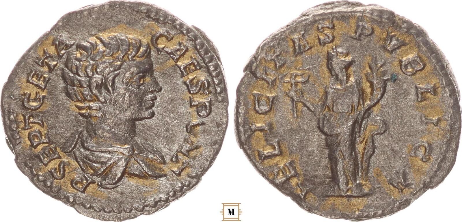 Roman Empire AR denarius 198-209 Geta as Caesar, FELICITAS PVBLICA ...