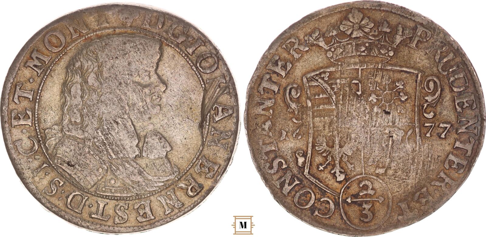 Germany-Sachsen-Weimar 2/3 taler 1677 Johann Ernst, Weimar, Brustbild ...