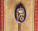 Italy gift badge Vittorio Emanuele II., enameled, diamonds, 6kt gold pin, Hartley London