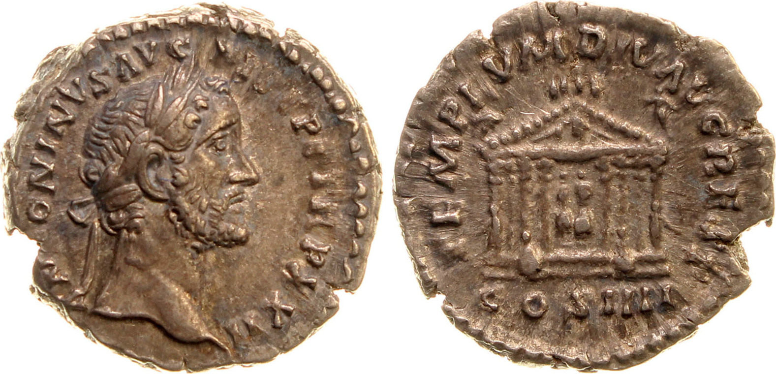 Roman Imperial AR Denarius 138161 Antoninus Pius, Temple of Divus