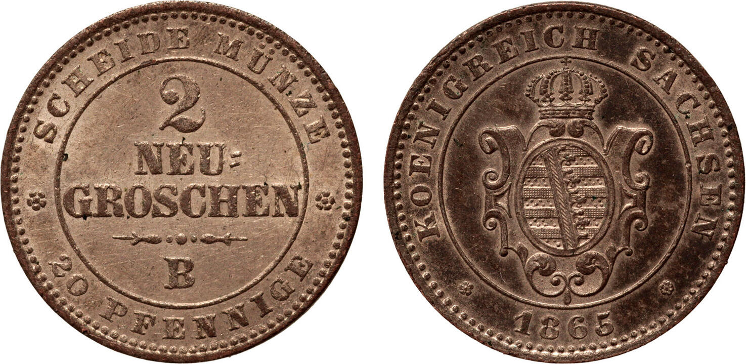 Germany 2 Neugroschen 1865 B Sachsen, Johann XF | MA-Shops