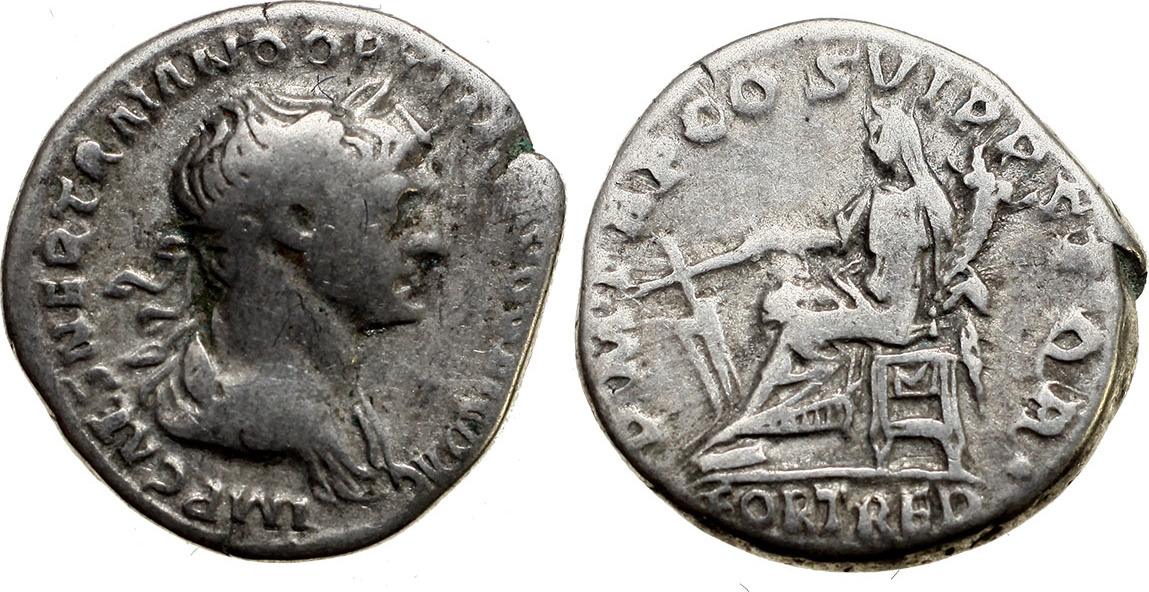 Roman Empire denar 98-117 Trajan, Rome, P M TR P COS VI P P S P Q R ...