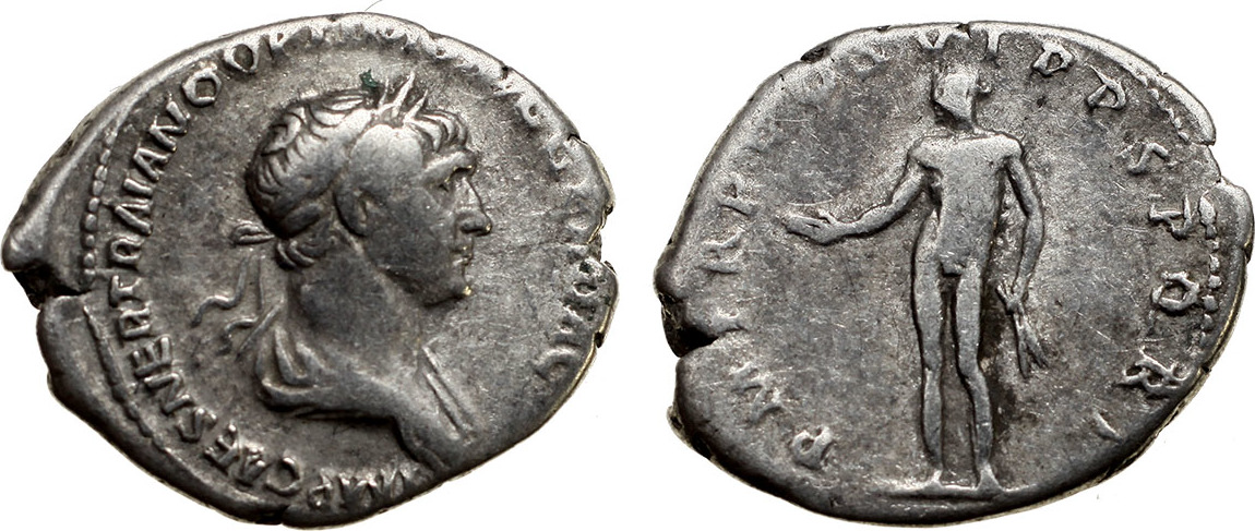 Roman Empire denar 98-117 Trajan, Rome, P M TR P COS VI P P S P Q R VF ...