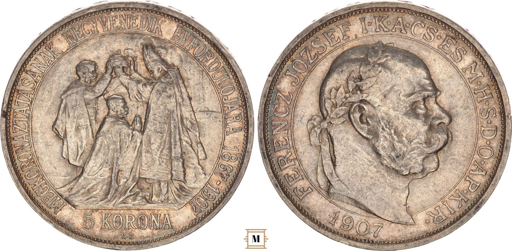 Hungary 5 korona 1907 KB Franz Joseph, Coronation