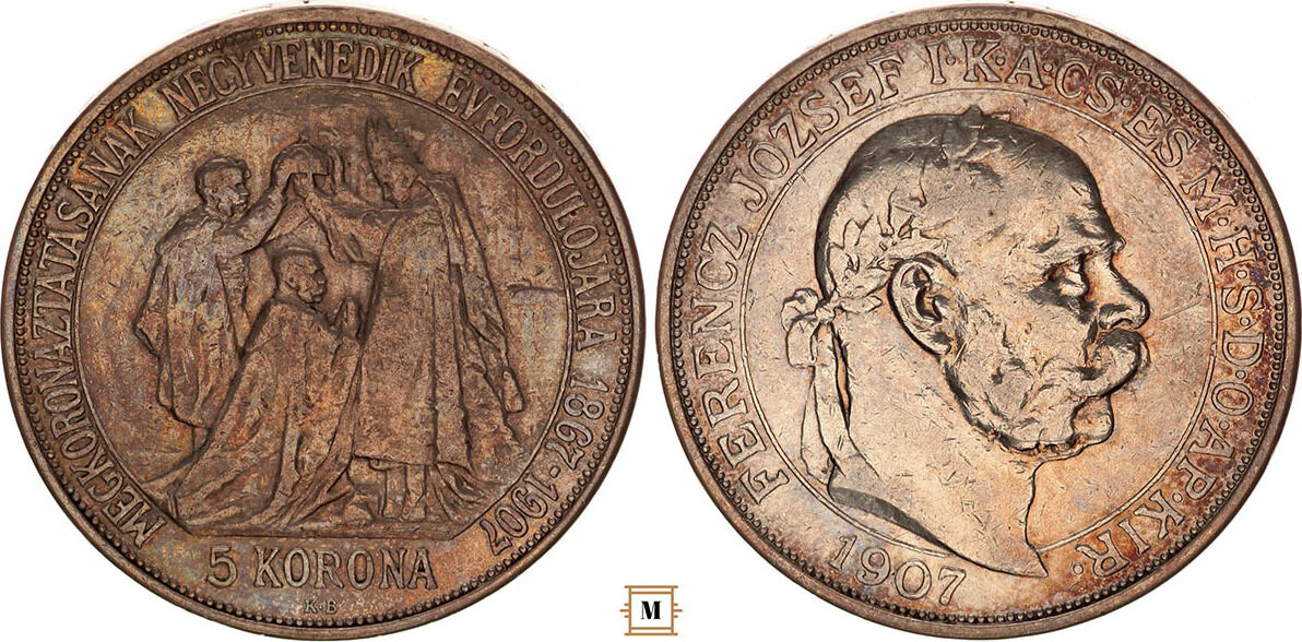Hungary 5 korona 1907 Franz Joseph, Coronation
