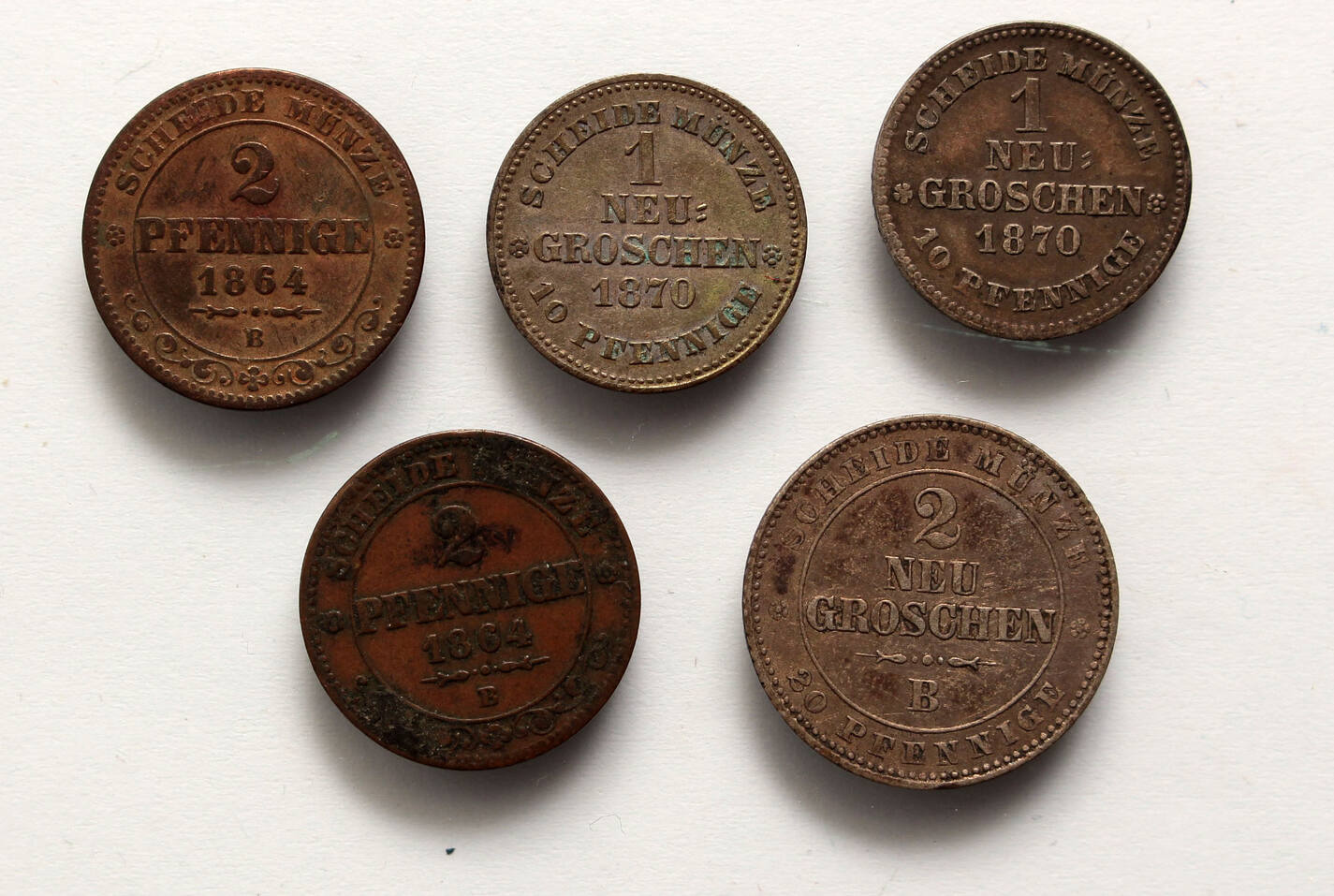 Germany 2 pfennig, 1 neugroschen, 2 neugroschen variate 5 pcs lot of