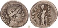 Roman Republic AR denarius Mn. Acilius Glabrio, Head of Salus / Valetudo standing left -