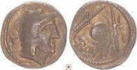 Celtic-Eastern Europe denarius Eravisci, Juno Sospita / Globe, Rudder, Scepter -
