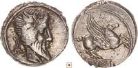 Roman Republic AR denarius Q. Titius, Head of Mutinus Titius / Pegasus -