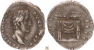 Roman Empire AR denarius Antoninus Pius, COS III, Thunderbolt on draped throne -