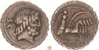 Roman Republic AR denarius Q. Antonius Balbus, Head of Jupiter / Victory in quadriga -