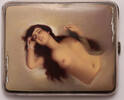 Europe cigarette case Erotic cigarette case, silver and enamel. Hallmarked J ,985 -