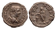 Roman Empire AR Denarius Geta as Caesar, Vota Publica -