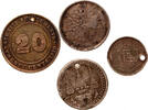 Southeast Asia 1/4 baht, 1/8 rupia, 20 cents 1860, 1881, 1910 4 pcs lot of Burma, Thailand, Portuguese India, Strait Settlements coins