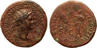 Roman Empire AE dupondius Domitian, Victoriae Avgvsti, Victory inscribing shield set on trophy to left -