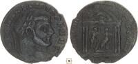 Roman Empire follis Maxentius, Roma seated in Hexastyle temple, Handing globe to Emperor, Aquileia -
