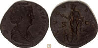 Roman Empire AE sestertius Diva Faustina Senior, AVGVSTA Vesta Sacrificing over altar -