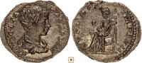 Roman Empire AR denarius Geta as Caesar, Securitas seated -
