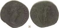 Roman Empire AE sestertius Diva Faustina Senior, Vesta holding torch and palladium -