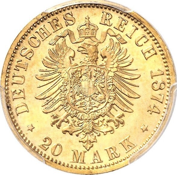 SCHAUMBURG-LIPPE Adolf Georg, 1860-1893 20 Mark 1874 B, Hannover Gold ...