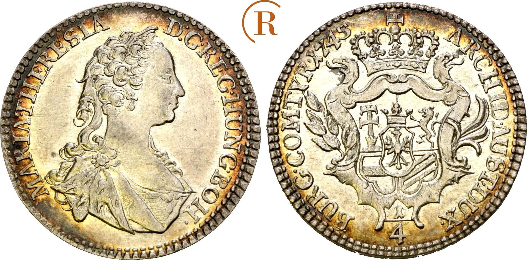 RÖMISCH DEUTSCHES REICH Maria Theresia, 17401780 1/4 Taler 1745, Hall