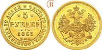 RUSSLAND Alexander II., 1855-1881 5 Rubel 1863 SPB, St. Petersburg Gold. Prachtexemplar. Feiner Präg