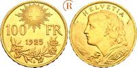 SCHWEIZ EIDGENOSSENSCHAFT 100 Franken "Vreneli" 1925 B, Bern Gold. Prachtexemplar. Fast St