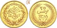 TUNESIEN Ali Bei, 1882-1902 25 Piaster (15 Francs) 1308H (1890), Paris Gold. Vorzüglich - Stempelgla