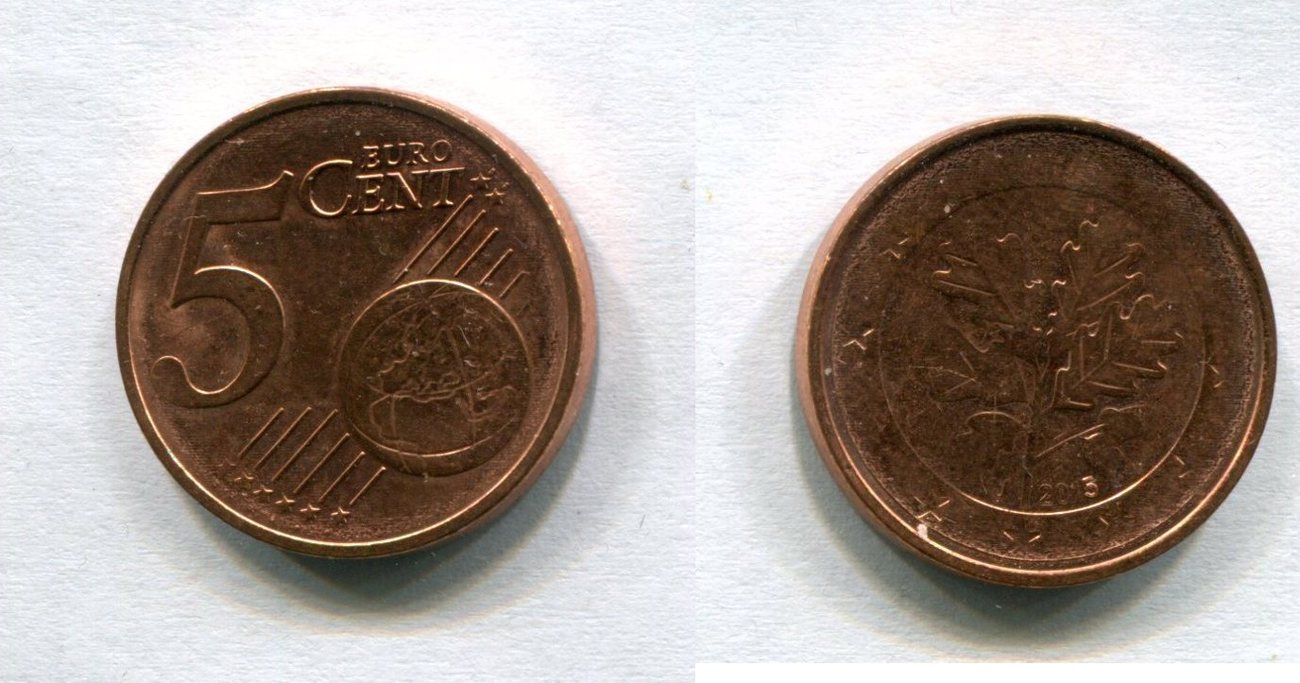 BRD 5 Cent 2015 J Prägeschwäche / Fehlprägung vzst