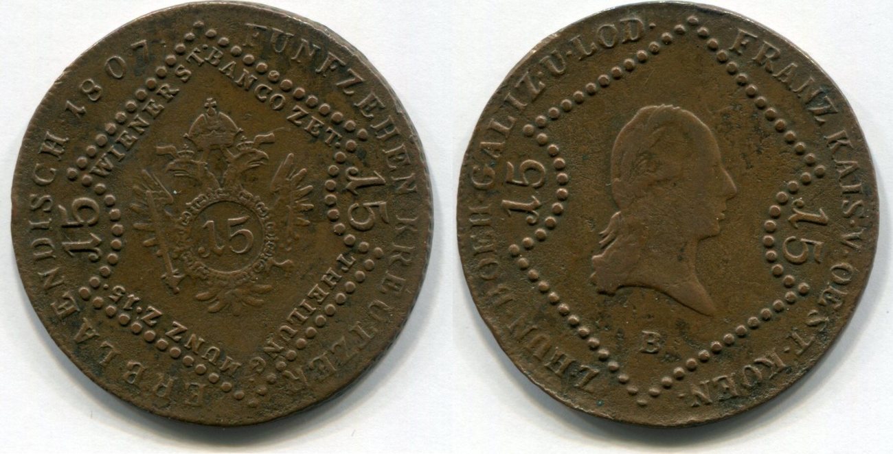 Österreich 15 Kreuzer 1807 B ~ ~ Franz I. ~ Ss- | MA-Shops