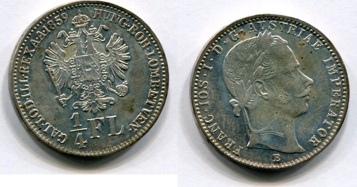 Österreich 1/4 Florin 1859 B ~ Franz Josef I. ~ Vz | MA-Shops