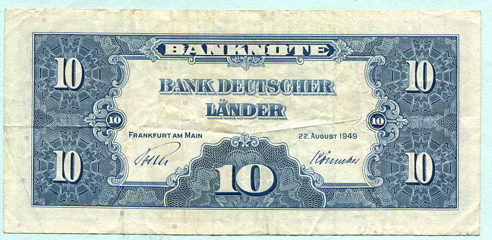 Bank Deutscher Länder 1949 10 Mark Schein Bundesrepublik Deutschland, 10 Mark 1949 Bank Deutscher Länder, III