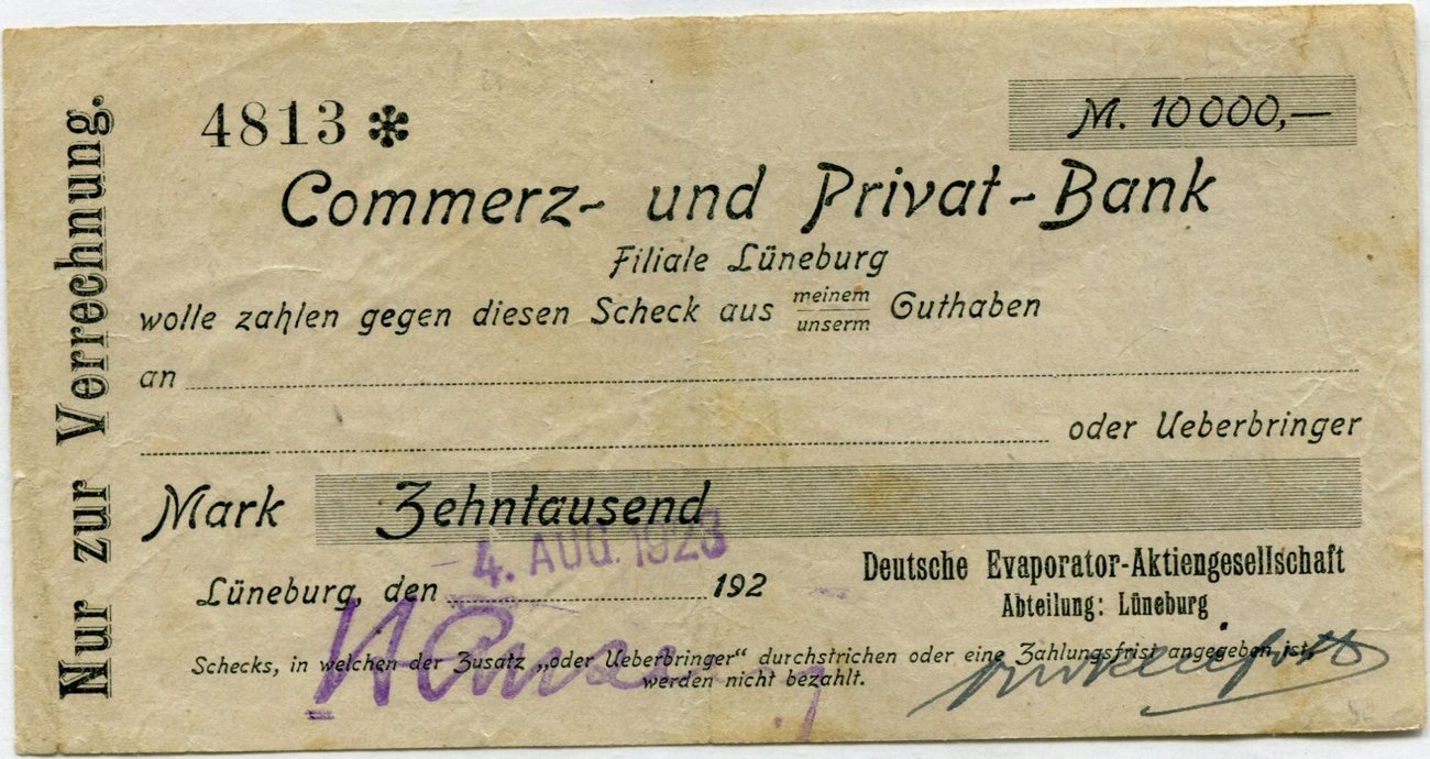 10000 Mark 1923 Commerz Und Privat Bank Deutsche Evaporator Ag Luneburg Iii Ma Shops