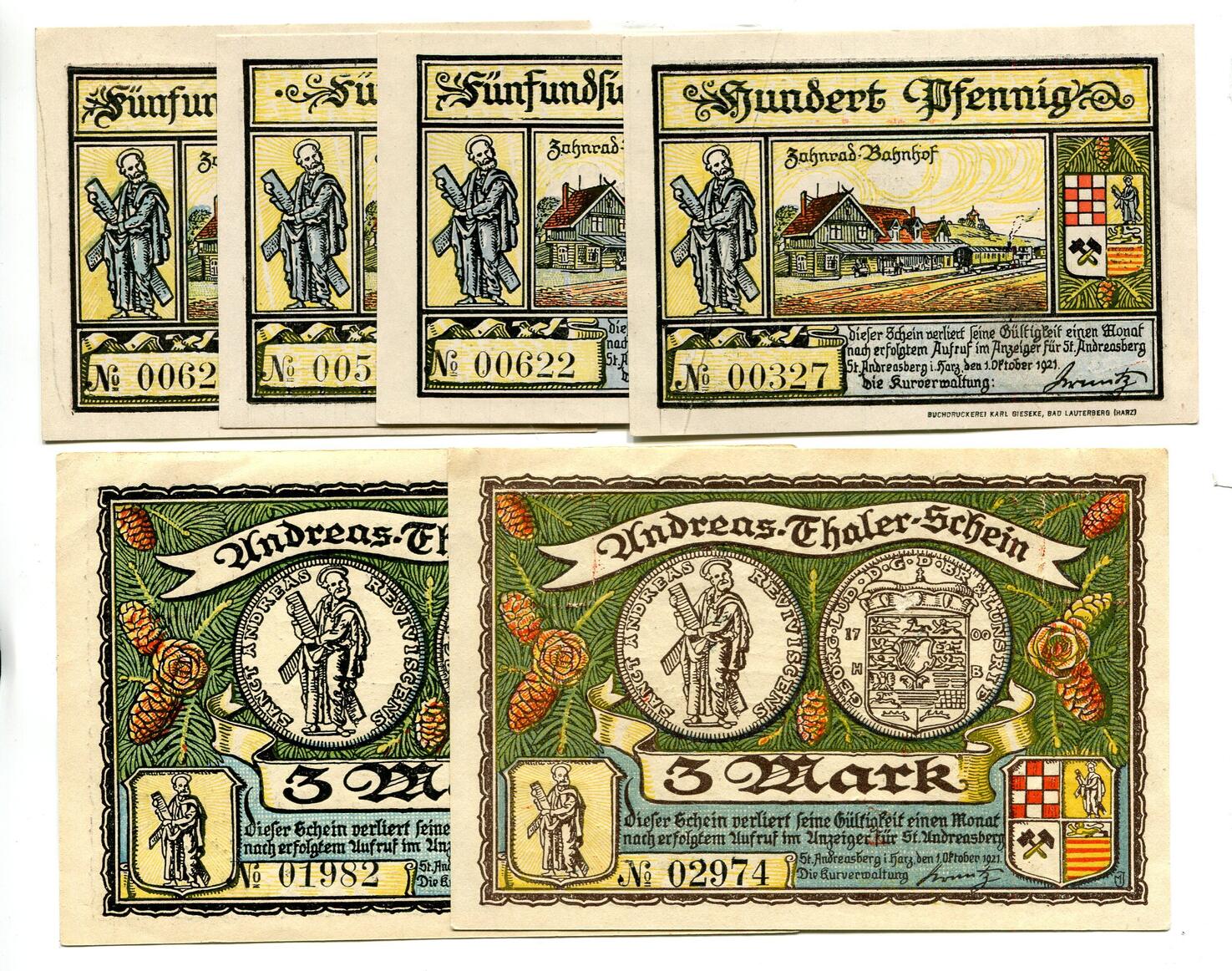 Niedersachsen, 25 Pfg. 50 Pfg. 75 Pfg. 100 Pfg. 2x3 Mk. 1.10.1921 St ...
