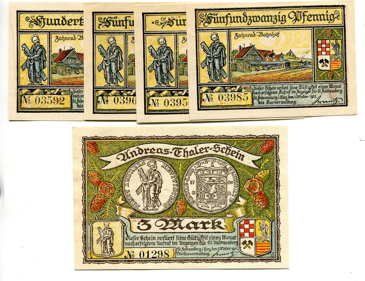 Niedersachsen, 25 Pfg. 50 Pfg. 75 Pfg. 100 Pfg. 3 Mk. 1.10.1921 St ...