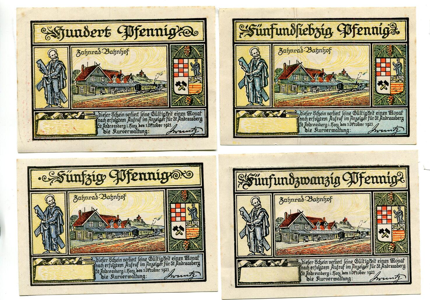 Niedersachsen, 25 Pfg. 50 Pfg. 75 Pfg. 100 Pfg. 1.10.1921 St ...