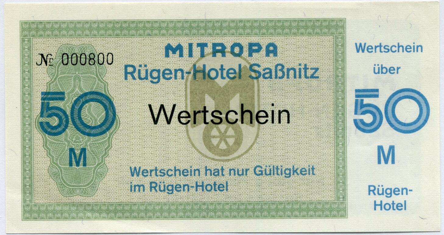 DDR 50 Mark o.J. ~ Mitropa Wertschein - Rügen Hotel Saßnitz ~ I | MA-Shops