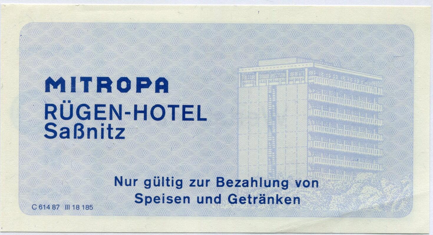 DDR 50 Mark o.J. ~ Mitropa Wertschein - Rügen Hotel Saßnitz ~ I | MA-Shops