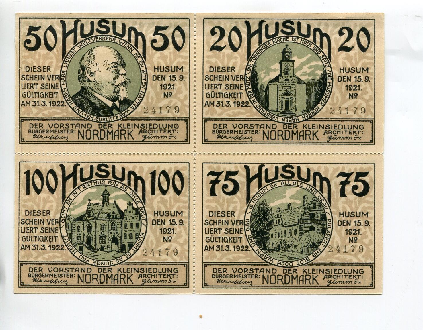 Schleswig-Holstein 25 Pfg. 50 Pfg. 75 Pfg. 100 Pfg. 15.9.1921-31.3.1922 ...