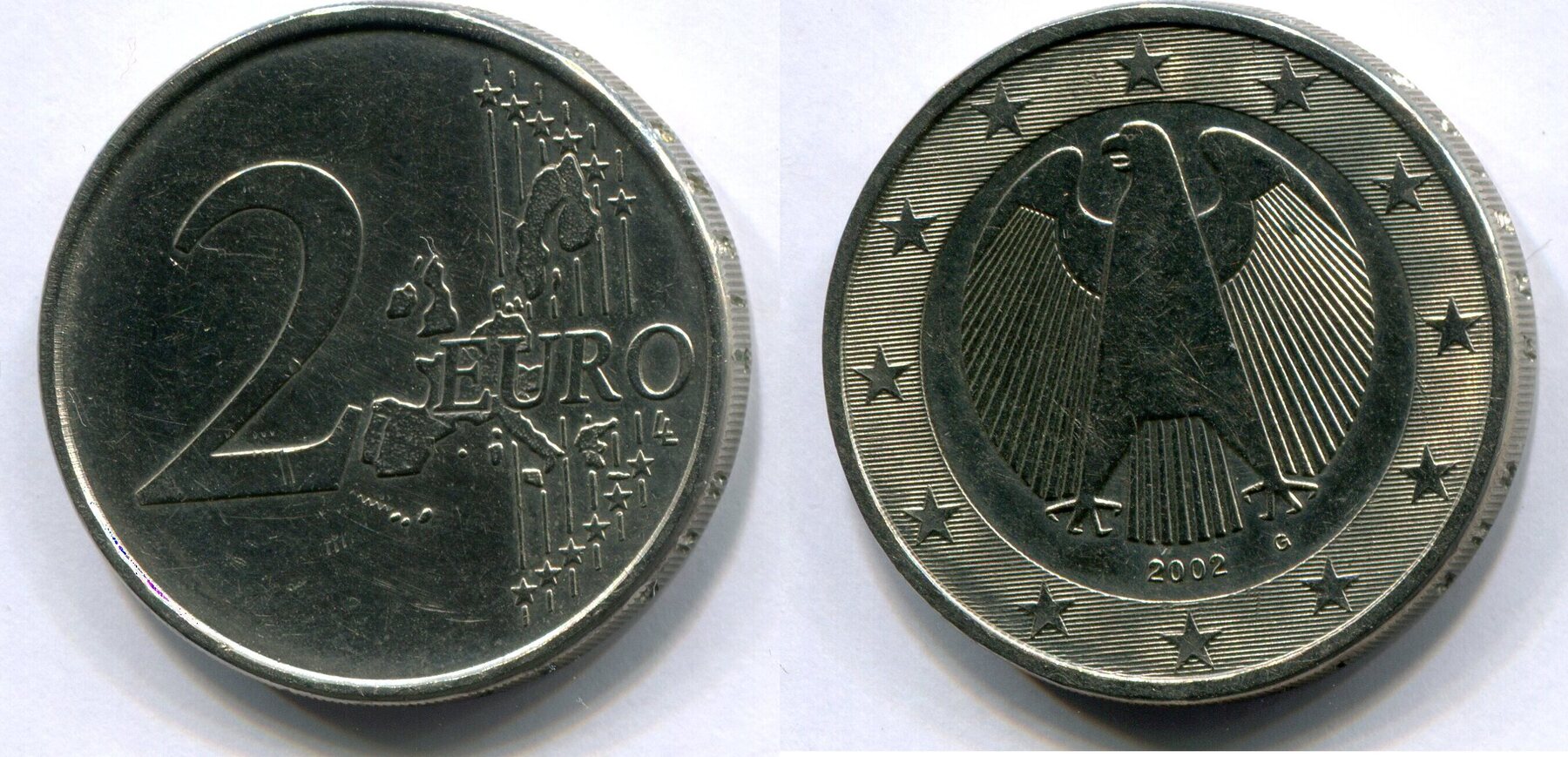 Deutschland 2 Euro 2002 G ~ auf durchgehende Kupfer Nickel Ronde ...