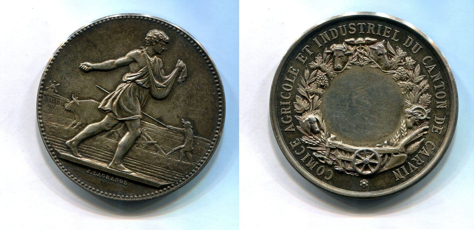 Médaille Ancienne Comice Agricole De Granville 1914-1915 - Bronze Argenté Avec Bélière