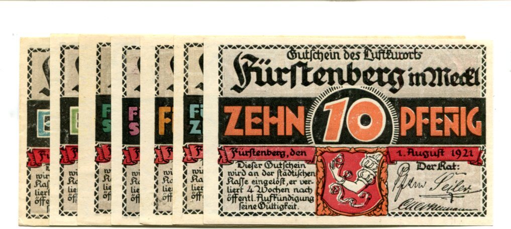 MecklenburgStrelitz 10 Pfg. 25 Pfg. 50 Pfg. 2x75 Pfg. 2x1 Mk. 1.8.1921