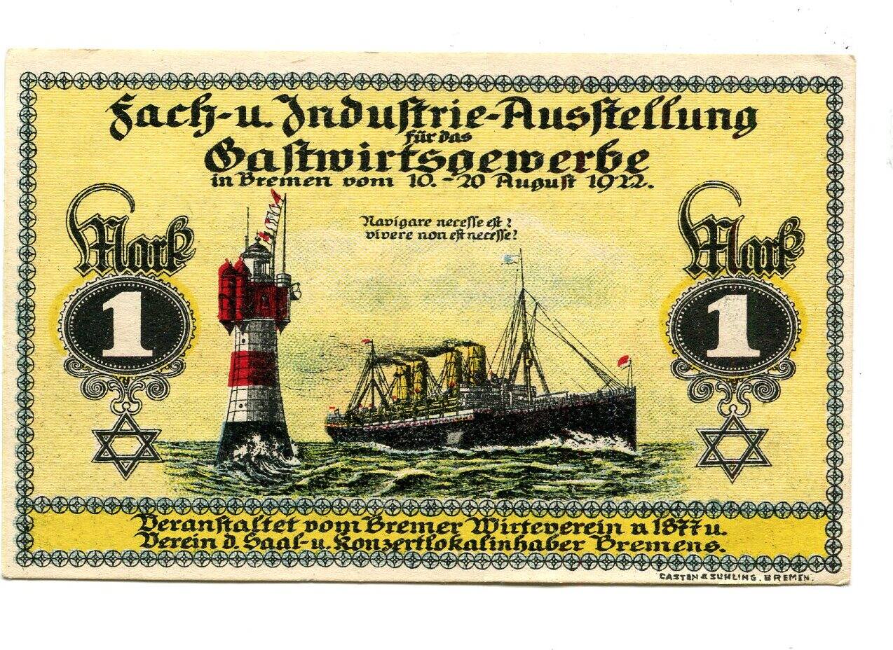 Niedersachsen 1 Mark 10-20.8.1922-1.11.1922 Bremen, I/I- | MA-Shops