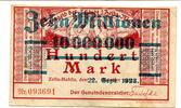 Thüringen 10 Mio. Mark Zella-Mehlis, -