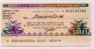 Italien 300 Lire ~ Il Banco di Chiavari e della Riviera Ligure ~ -